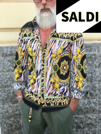 Koszula męska, wzorzysta - Nadruk Versage - Made in Italy
