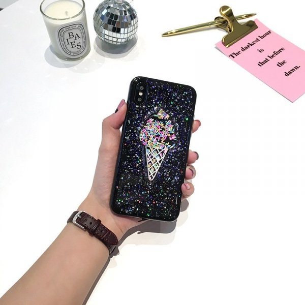 Etui iPhone 7 brokatowy black icecream