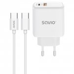 Ładowarka sieciowa 20W SAVIO LA-13 + Kabel Quick Charge Power Delivery 3.0 Biała