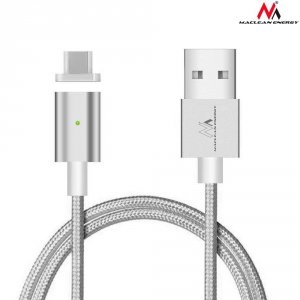Kabel USB 2.0 Maclean MCE178 USB A (M) - USB Typ C (M) magnetyczny, Quick &amp; Fast Charge, srebrny, 1m