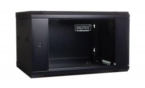 Szafa wisząca jednosekcyjna DIGITUS 19&quot; 4U 279/600/450mm drzwi szklane czarna (RAL 9004) niezmontowana