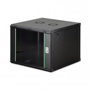 Szafa sieciowa wisząca jednosekcyjna DIGITUS Dynamic 19" 9U, 600x600, drzwi szyba, czarny, niezmontowana, 60kg