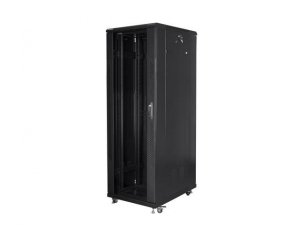 OUTLET: Szafa instalacyjna Rack stojąca 19" 47U 800x800 Drzwi Szklane czarna Lanberg (flat pack) - USZ OPAK