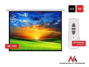 Ekran projekcyjny elektryczny Maclean MC-592 100&quot; 4:3 200x150 auto-lock biały matowy ściana lub sufit