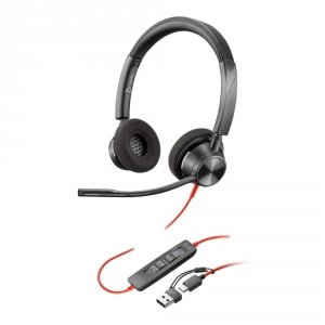 Słuchawki z mikrofonem Poly Blackwire 3320 Stereo Microsoft Teams USB-C + adapter USB-C/A czarne