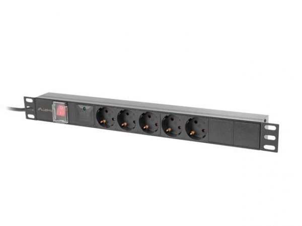 Listwa zasilająca Lanberg Rack PDU 19&amp;quot; 1U 16A 5x 230V Schuko 2M Czarna