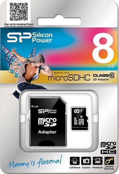 OUTLET: Karta pamięci MicroSDHC Silicon Power 8GB Class 10 + adapter - USZ OPAK