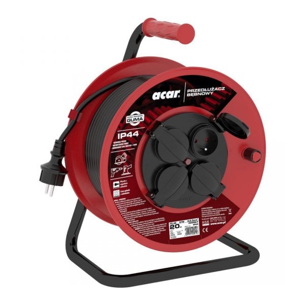 OUTLET: Przedłużacz bębnowy Acar IP44 PZ-4Z/STM 3G2.5 20m czarny - USZ OPAK