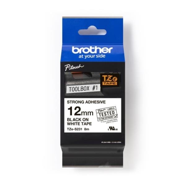 Taśma Brother TZe-S231 12mm x 8m (TZES231) - biała, czarny nadruk