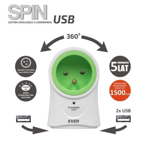 Listwa zasilająca Ever SPIN USB