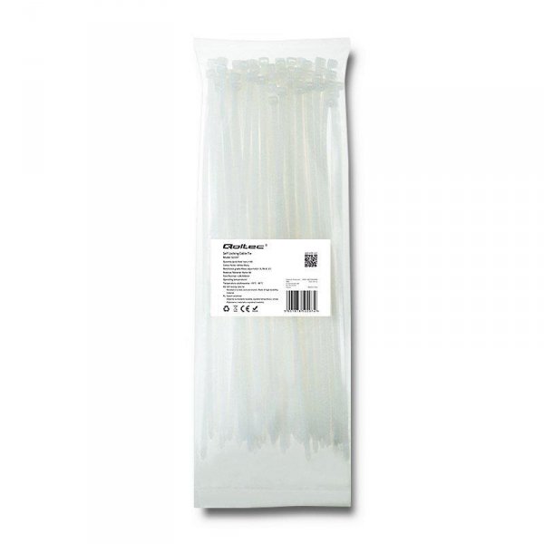 Opaska zaciskowa Qoltec | 4.8*300 | 100szt | nylon UV | Biała