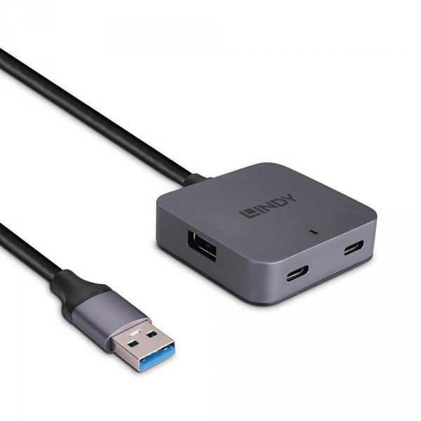 Hub USB 2.0 LINDY 4-portowy 3xUSB-A 2x USB-C