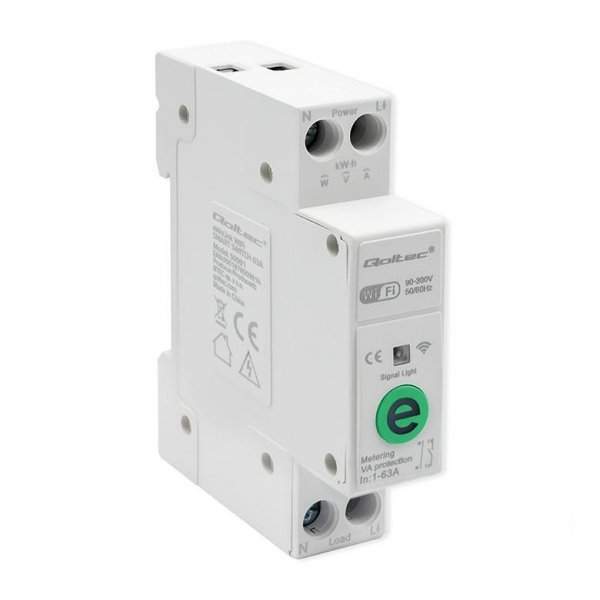 Przekaźnik Qoltec 63A na szynę DIN z licznikiem energii elektyrcznej | eWeLink od Sonoff | Wi-Fi | Dioda LED