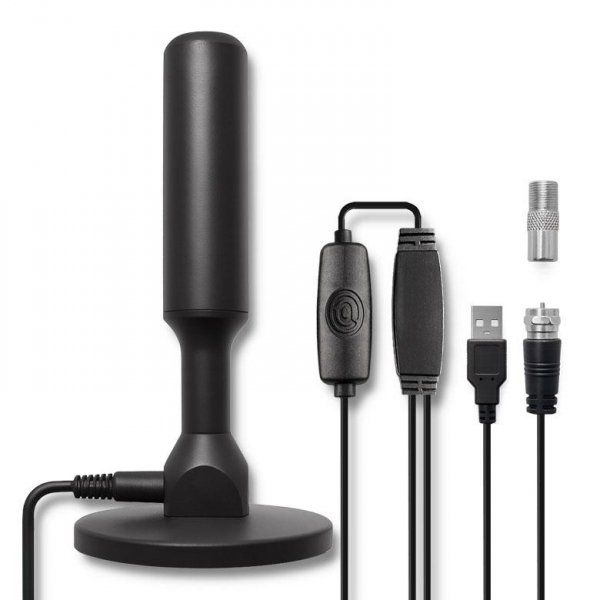 Antena telewizyjna Qoltec DVB-T2 ze wzmacniaczem sygnału i magnetyczną podstawą | wewnętrzna | 4K | 28dBi | 5m