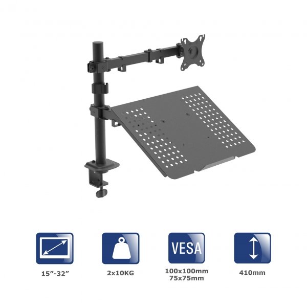 Uchwyt biurkowy do monitora i laptopa Akyga AK-MB-04 regulowane ramię 10kg VESA 75x75mm / 100x100mm 15-32&amp;quot;