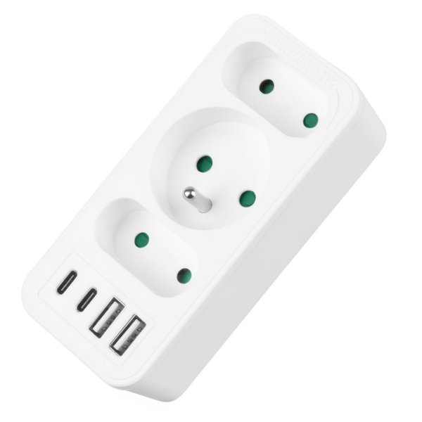 Gniazdko prądowe x3 + 4xUSB Maclean MCE248 F/W, rozgałęźnik z 3 gniazdami, 2xUSB A, 2xUSB C PD 20W, 1x16A + 2x6A