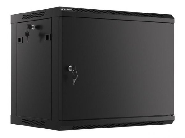 Szafa instalacyjna Rack wisząca 19&amp;quot; 9U 600x450 czarna drzwi metalowe Lanberg (flat pack)