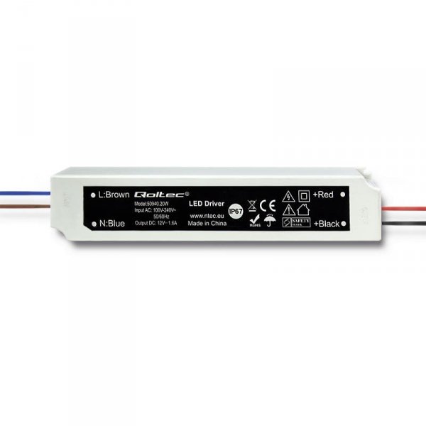 Zasilacz impulsowy LED Qoltec IP67 | 20W | 12V | 1.6A