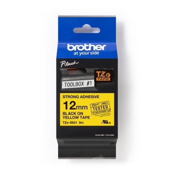 Taśma Brother TZe-S631 12mm x 8m (TZES631) - żółta, czarny nadruk