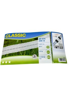 Taśma CLASSIC 200m, 20mm, biała do pastucha
