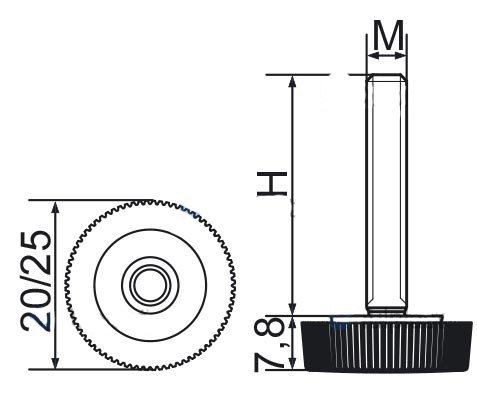 Stopka regulacyjna radełkowa fi20 M8x40 - 4 szt.