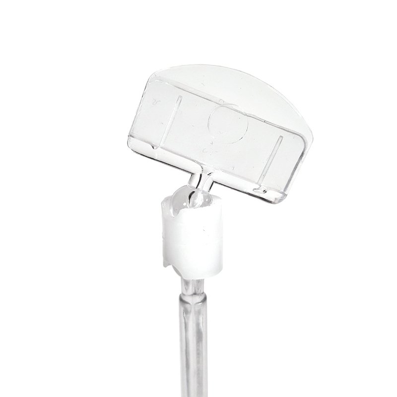 Bezbarwny uchwyt do cenówek z klipsem (żabką), szerokość 22 mm - nóżka 50mm,  klips cenowy
