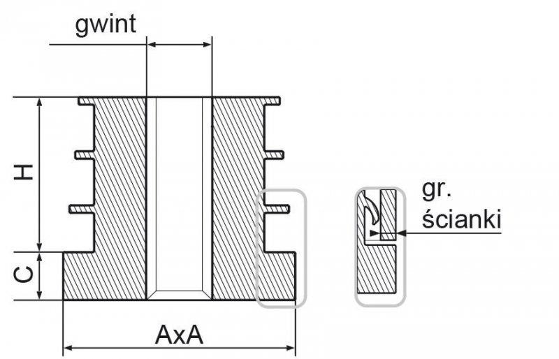 Wkładka gwintowana 25x25mm M10 ść.1,5 - 50 sztuk