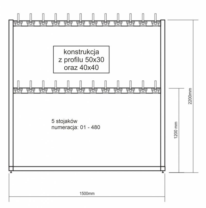 Stojaki szatniowe dwupoziomowe 5 szt. –  480 uchwytów 