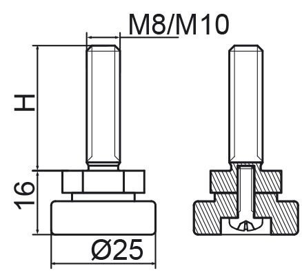 Stopka regulacyjno-obrotowa fi25 - M8x30 - 100 sztuk