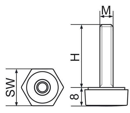 Stopka regulacyjna sześciokątna - SW19 M10x30 - 4 szt.