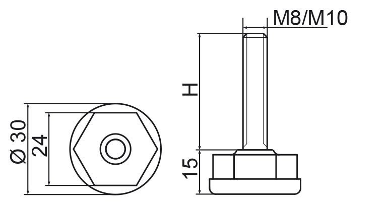 Stopka regulacyjna fi30 - M8x105 - 100 sztuk