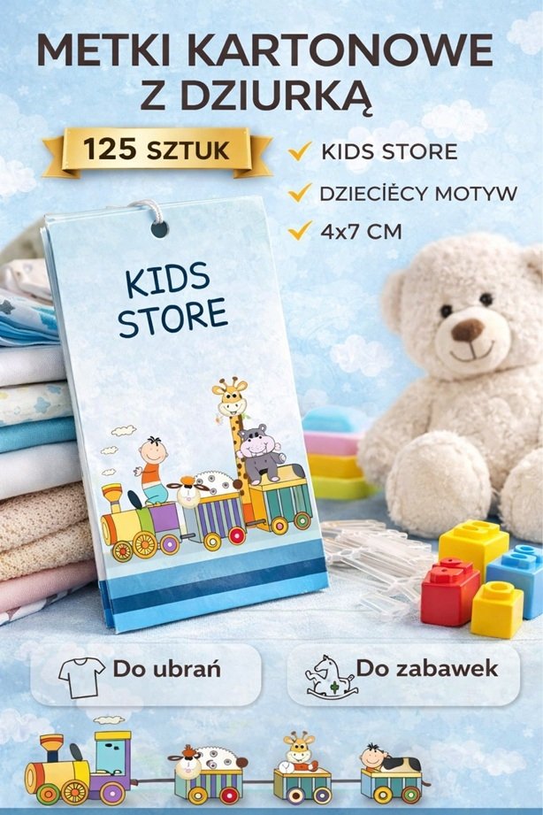 Metki kartonowe z dziurką KIDS STORE - 125 sztuk