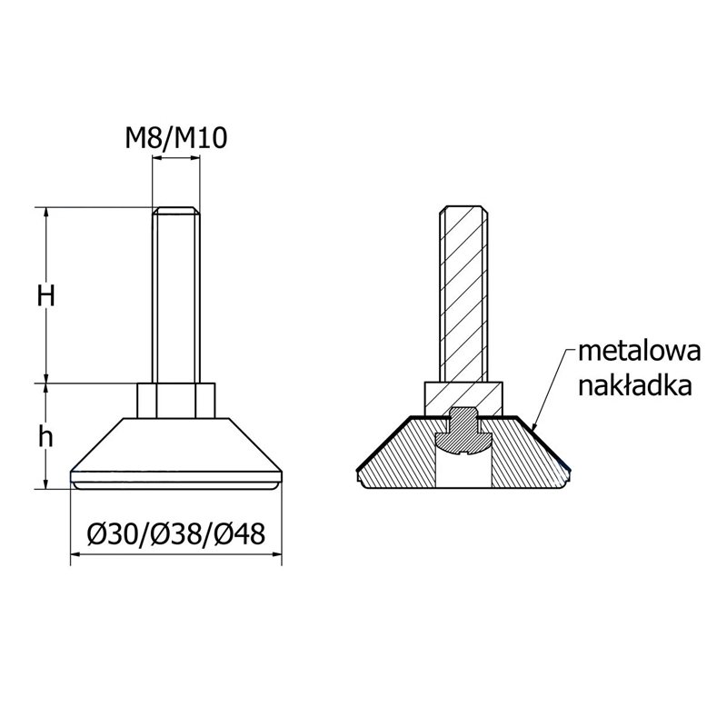 Stopka z metalową nakładką SR-12 fi30 M10x20 - 4 szt