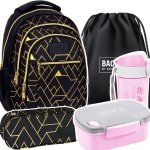 ZESTAW 5 el. Plecak szkolny młodzieżowy BackUP 26 L złote wzory, GEOMETRIC GOLD (PLB6O23SET5CZ)