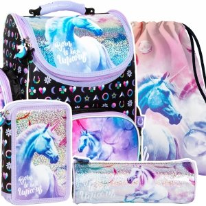 ZESTAW 4 el. Tornister szkolny ergonomiczny UNICORN Jednorożec (TEMBJR15SET4CZ)