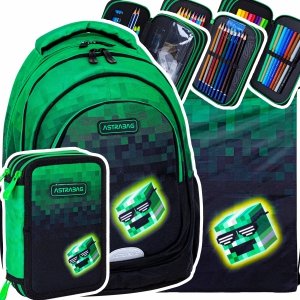 ZESTAW 3 el. Plecak wczesnoszkolny 16 L ASTRABAG MINECRAFT CREEP gra, PIXEL HERO (502024095SET3CZ)