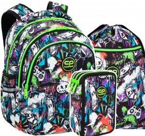 ZESTAW 3 el. Plecak wczesnoszkolny CoolPack JOY S 21L graffiti, PEEK A BOO (F048675SET3CZ)