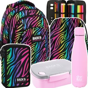 ZESTAW 5 el. Plecak szkolny młodzieżowy BackUP 26 L KOLOROWA ZEBRA (PLB6A35SET5CZ)