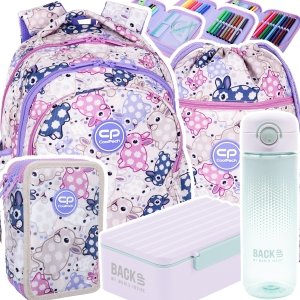 ZESTAW 5 el. Plecak wczesnoszkolny CoolPack JERRY 21 L króliczki, WHITE BUNNY (F029833SET5CZ)