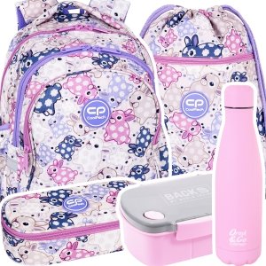 ZESTAW 5 el. Plecak wczesnoszkolny CoolPack JERRY 21 L króliczki, WHITE BUNNY (F029833SET5CZ)