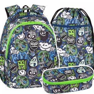 ZESTAW 3 el. Plecak wczesnoszkolny CoolPack JERRY 21 L potworki, MONSTER TEAM (F029824SET3CZ)
