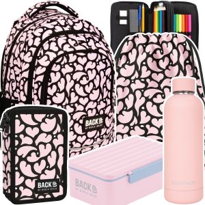ZESTAW 5 el. Plecak szkolny młodzieżowy BackUP 26 L pastelowe serca, NUDE HEARTS (PLB6X37SET5CZ)