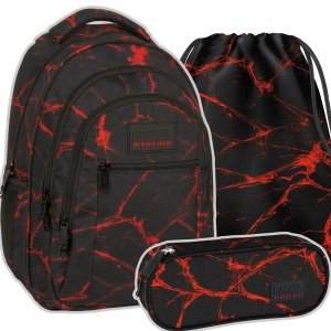 ZESTAW 3 el. Plecak szkolny młodzieżowy BackUP 26 L czerwone wzory, VENOM (PLB6O40SET3CZ)
