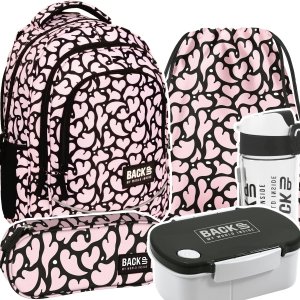 ZESTAW 5 el. Plecak szkolny młodzieżowy BackUP 26 L pastelowe serca, NUDE HEARTS (PLB6X37SET5CZ)