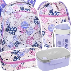 ZESTAW 5 el. Tornister Plecak CoolPack TURTLE  25 L króliczki, WHITE BUNNY (F015833SET5CZ)