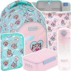 ZESTAW 5 el. Plecak wczesnoszkolny 16 L ASTRABAG pastelowy kotek, KITTY'S WORLD (502024001SET5CZ)