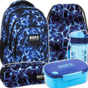 ZESTAW 5 el. Plecak szkolny młodzieżowy BackUP 26 L niebieskie wzory, SKY WATER (PLB6A47SET5CZ)