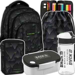 ZESTAW 5 el. Plecak szkolny młodzieżowy BackUP 26 L trójkąty 3D, CYBER TRIANGLES (PLB6A49SET5CZ)