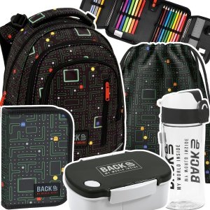 ZESTAW 5 el. Plecak wczesnoszkolny BackUP 24 L Pac-Man, GAMER (PLB5R102SET5CZ)