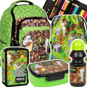 ZESTAW 5 el. Plecak szkolny GAME LEVEL dla fana gry MINECRAFT (PLSZDF35SET5CZ)